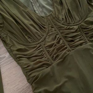 PLT Olive mesh ruched corset midi dress with long sleeves